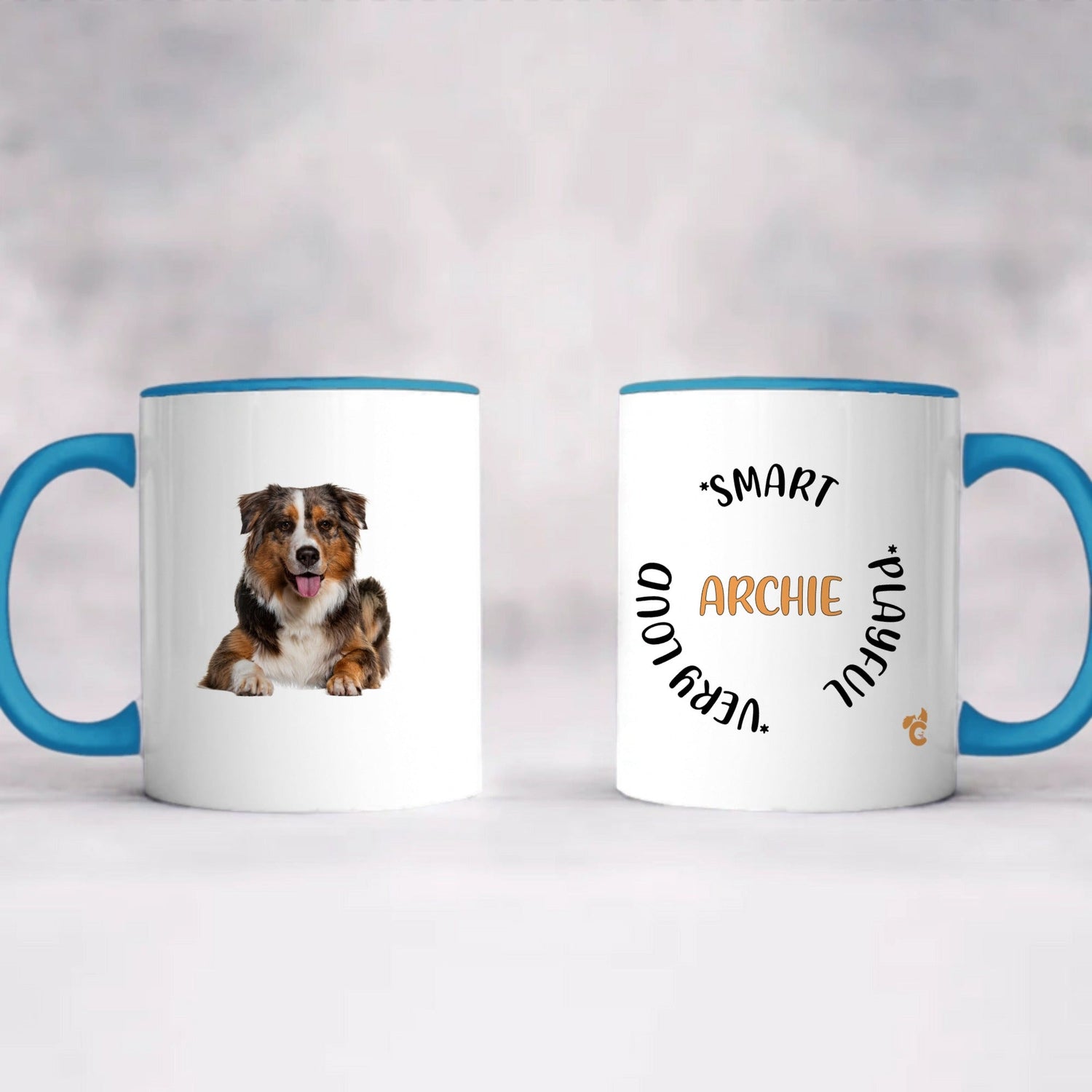 Personalized dog themed coffee mug with dog image and name
