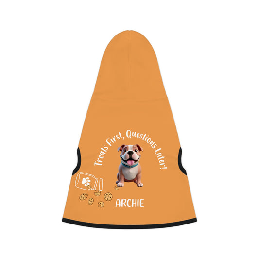 “Treats First, Questions Later” Personalized Dog Hoodie