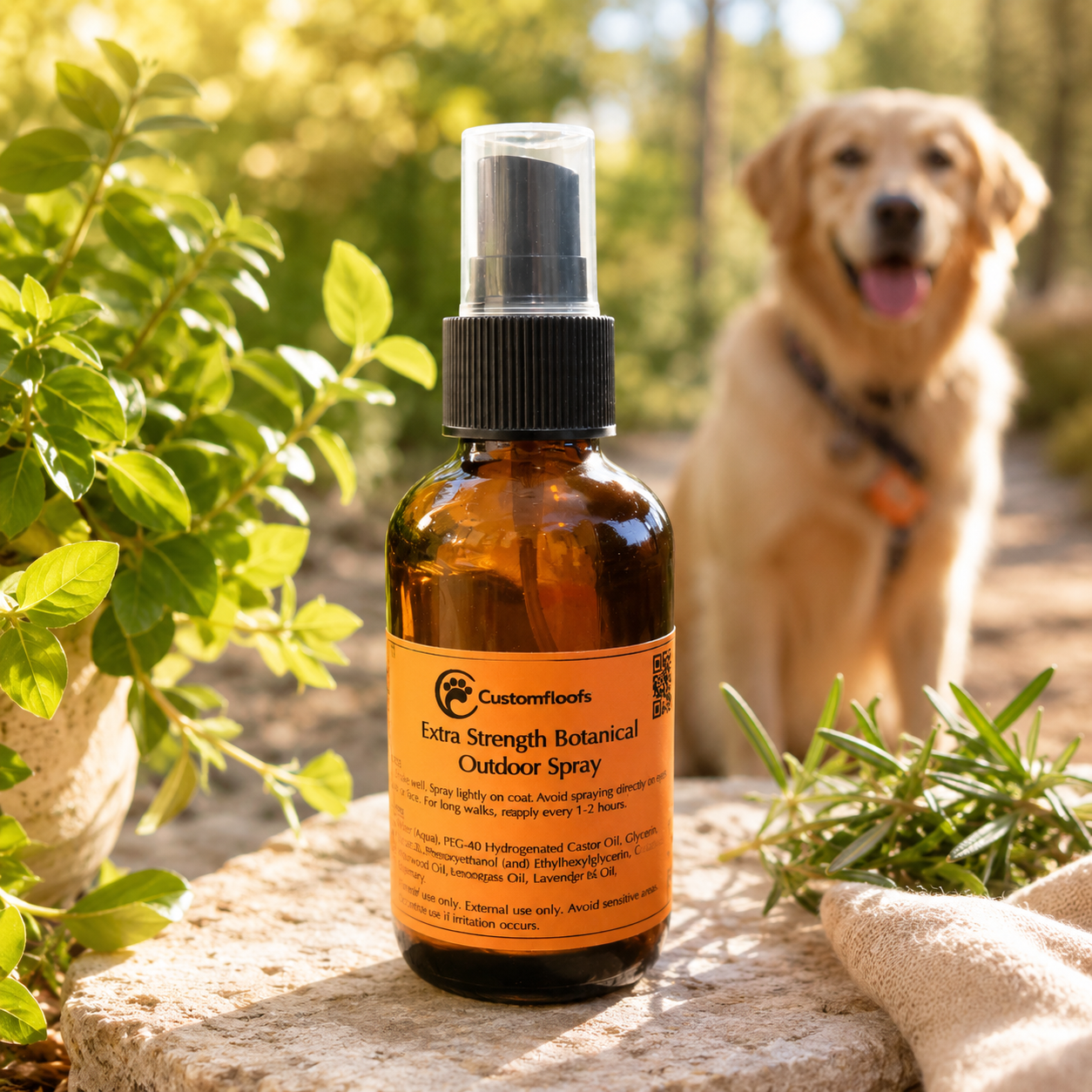 Customfloofs Outdoor Protection Spray for Dogs bottle for walks trails and outdoor adventures