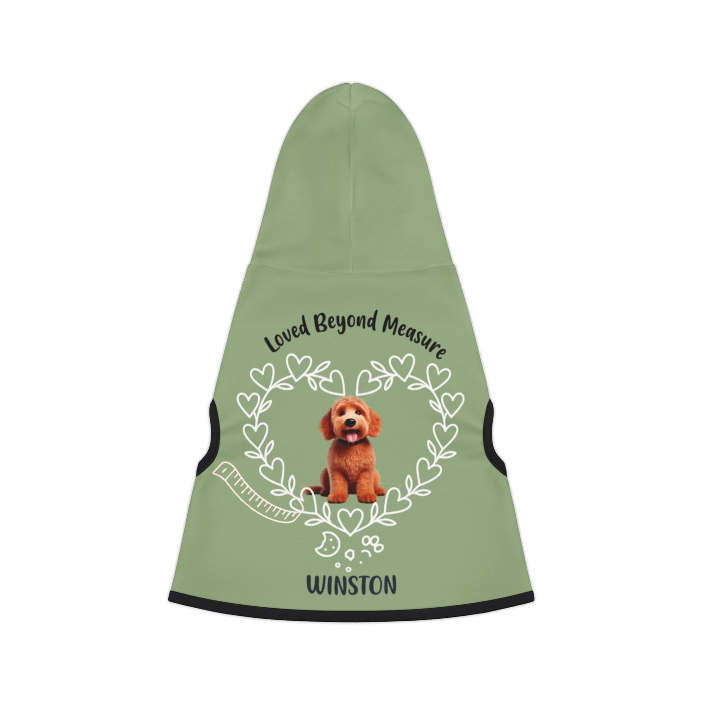 Custom green dog hoodie with a breed image and name