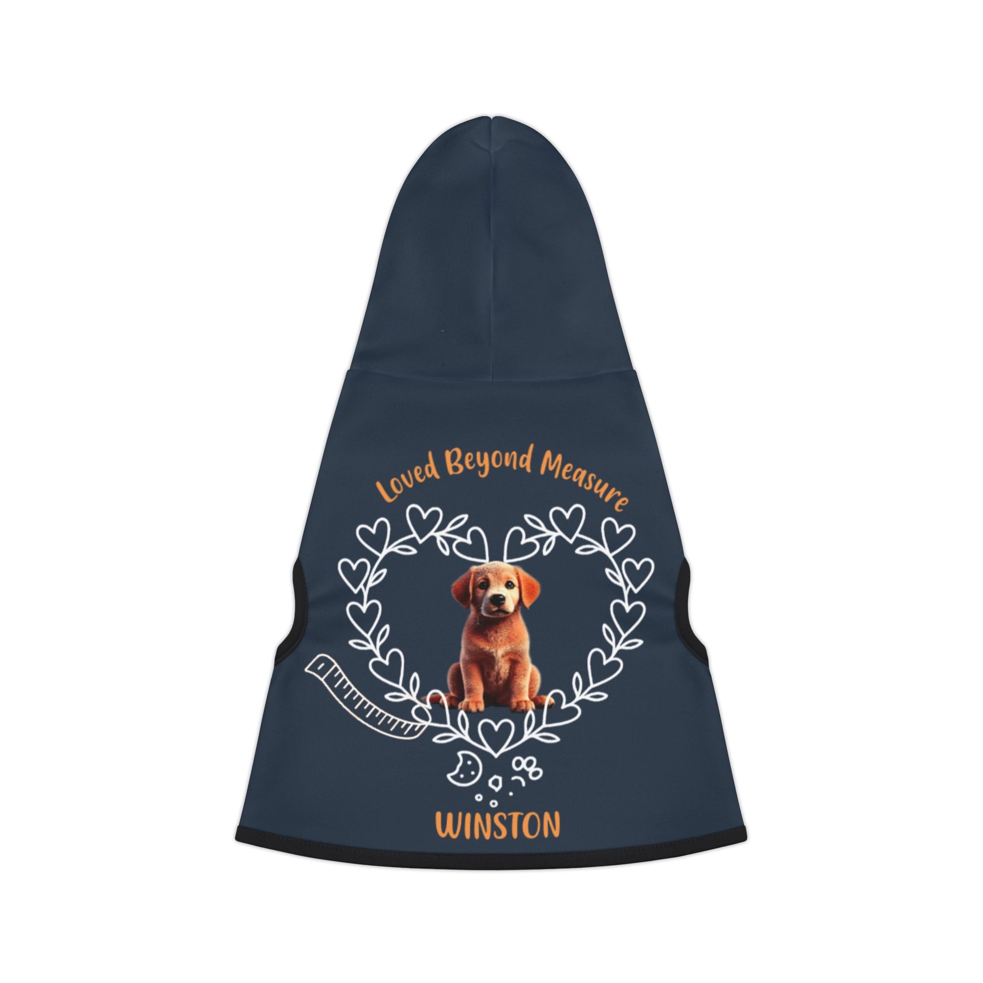 Custom Navy blue dog hoodie with a breed image and name