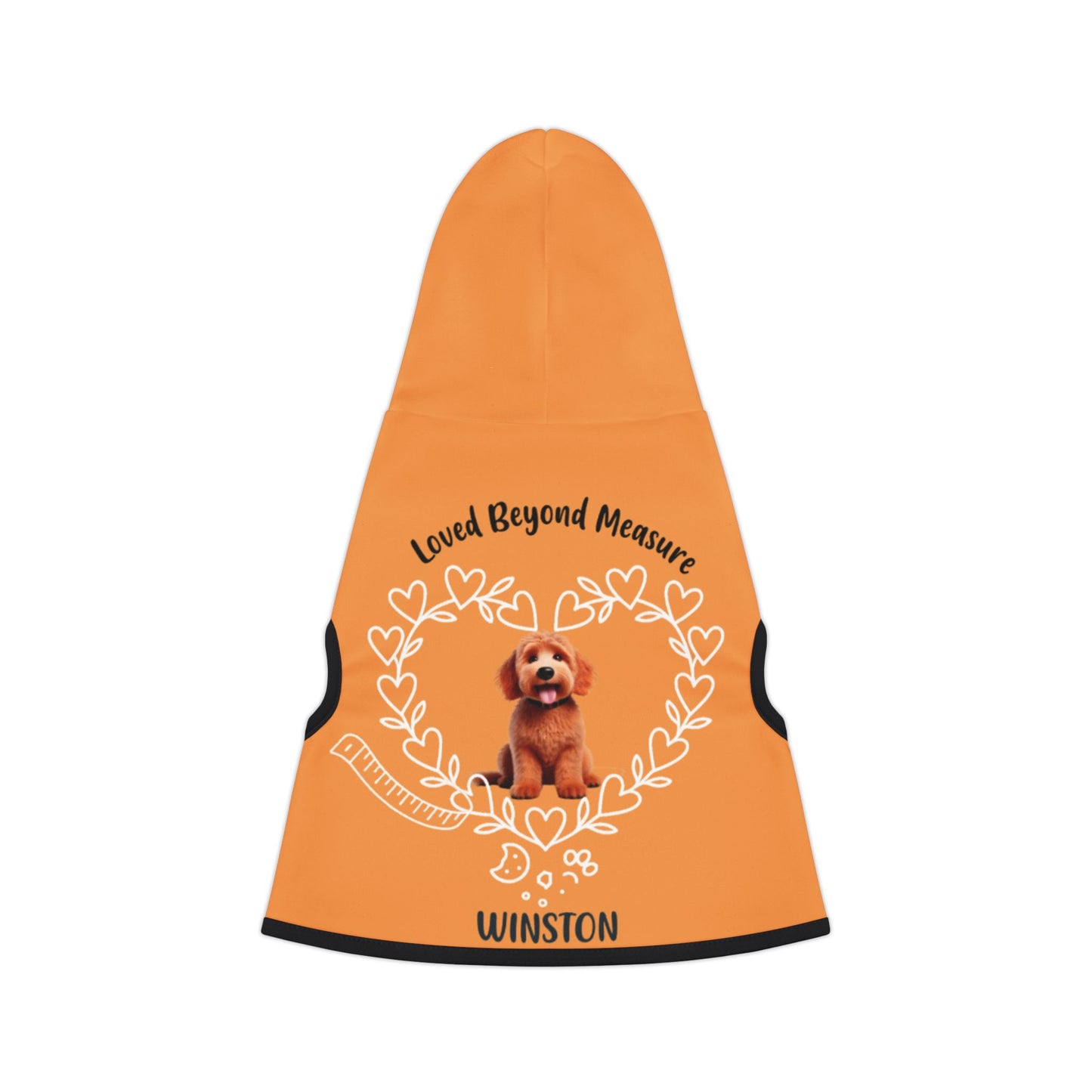Custom orange dog hoodie with a breed image and name
