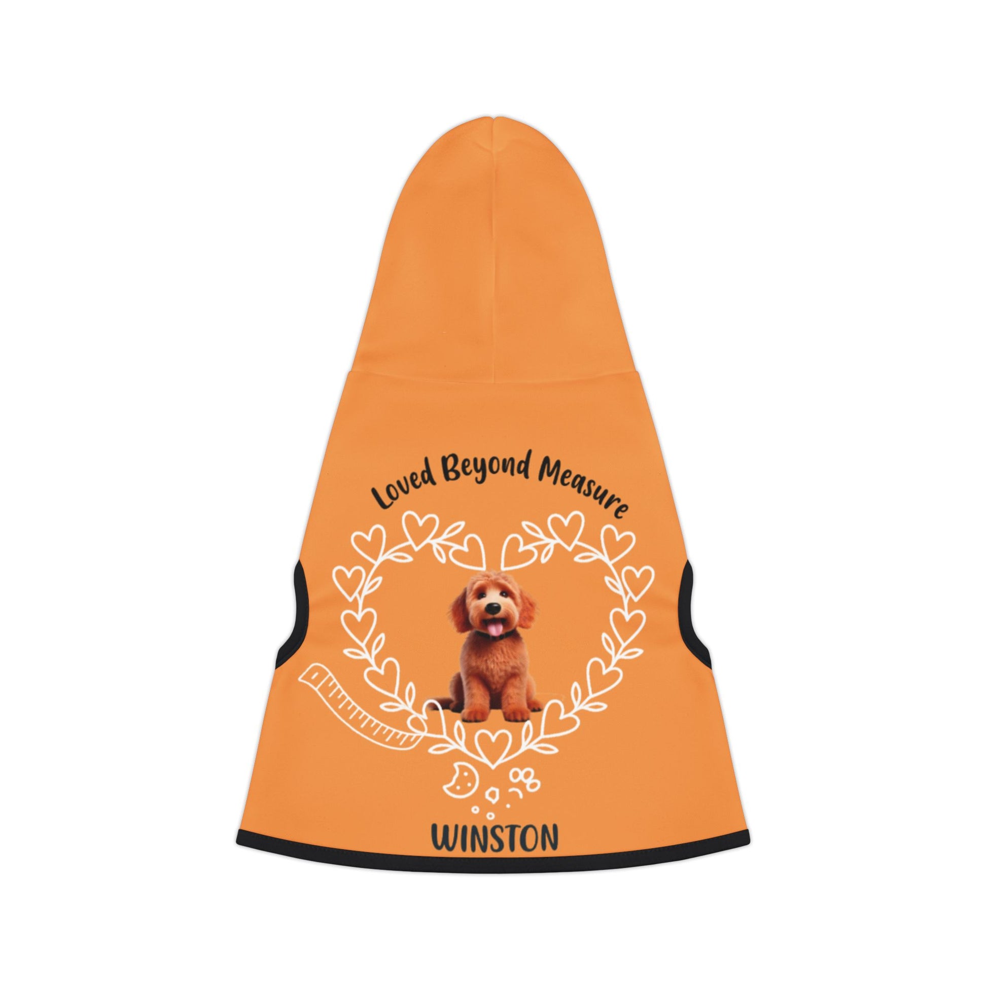 Custom orange dog hoodie with a breed image and name