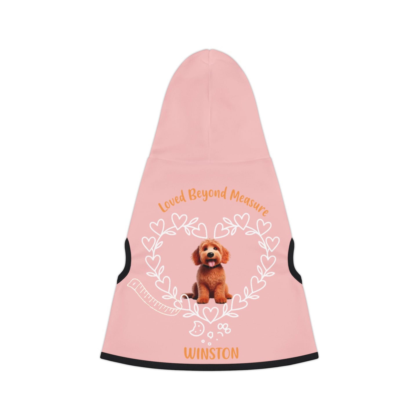 Custom pink dog hoodie with a breed image and name