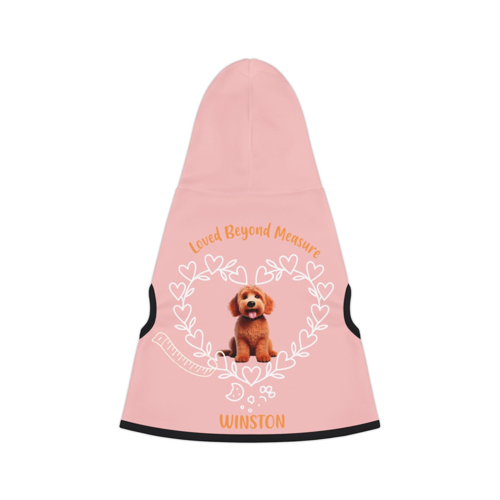 Custom pink dog hoodie with a breed image and name