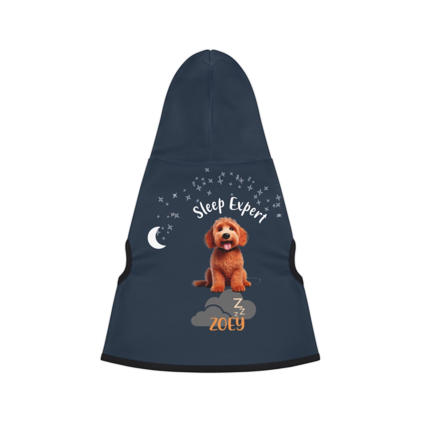  NAvy blue custom pet hoodie with a dog breed and name 