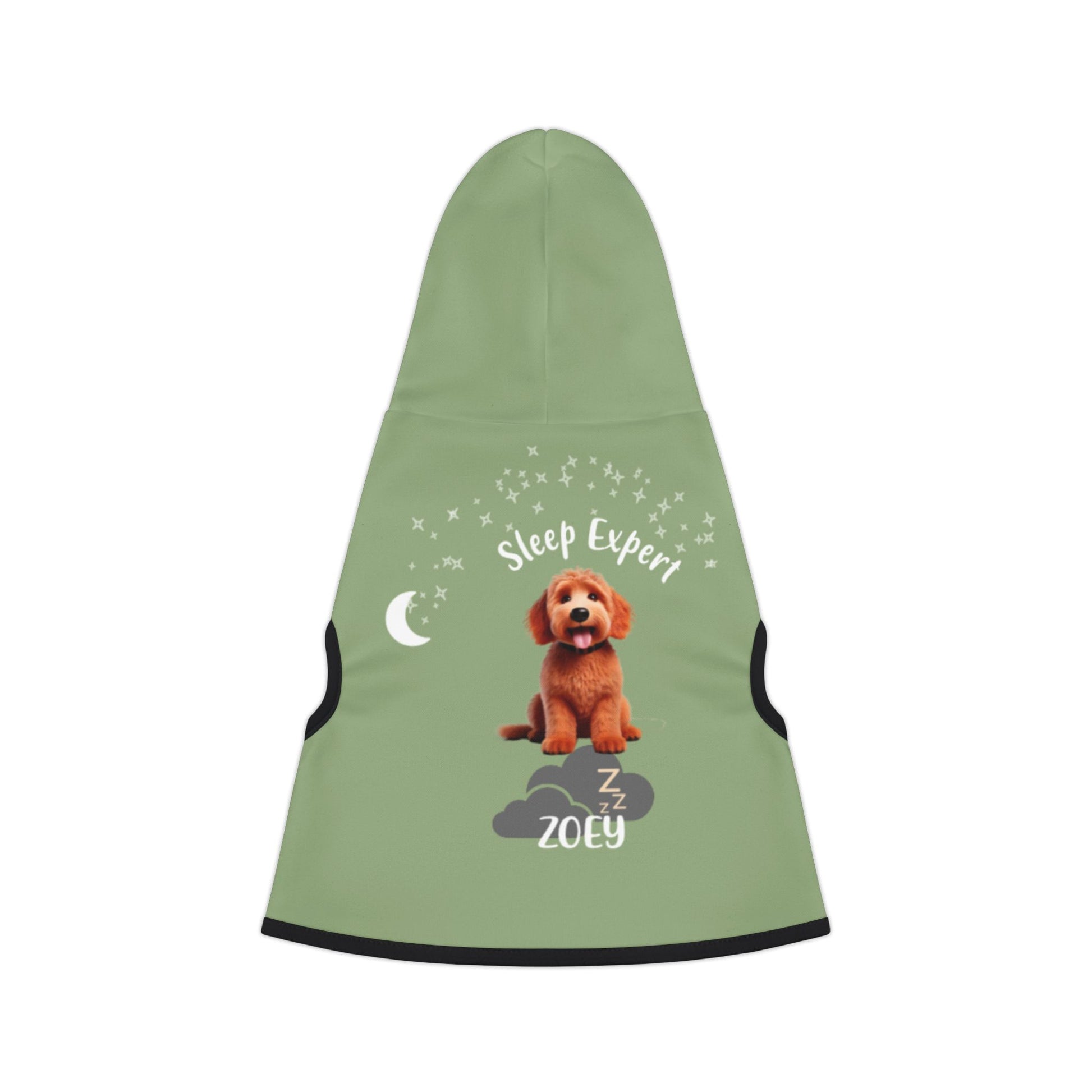 Green custom pet hoodie with a dog breed and name 